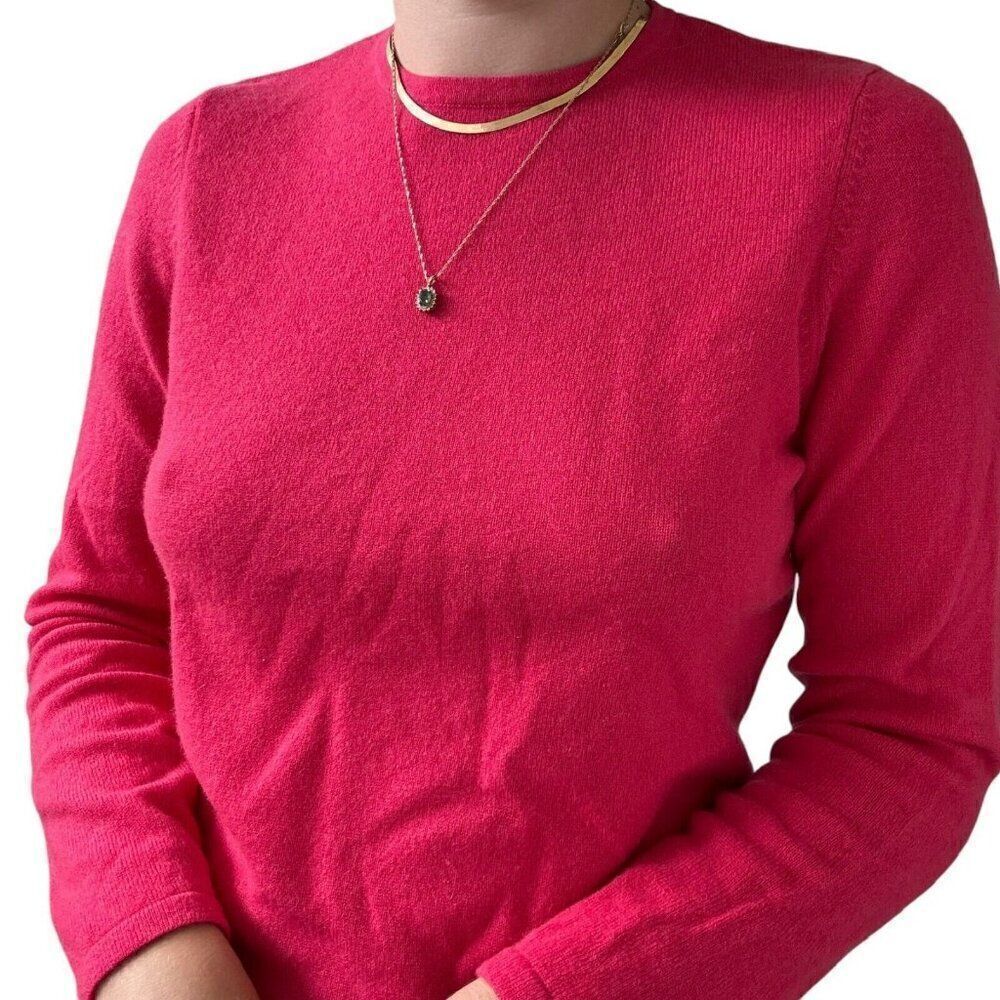 Lands End Womens Hot Pink 100% Cashmere Crew Neck Sweater Sz Petite M